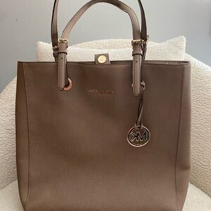Michael Kors Brown Leather Tote with Gold Charm